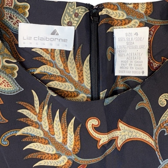 Liz Claiborne Silk English Country Style Dark Navy Dress Womens Size 4 - Picture 2 of 6
